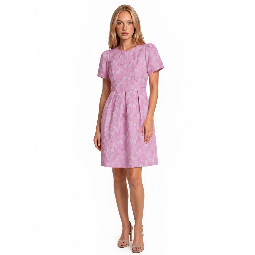 NEW One Loved Babe Dress Women's Size Medium Pink Jacquard Pockets Puff Sleeve
